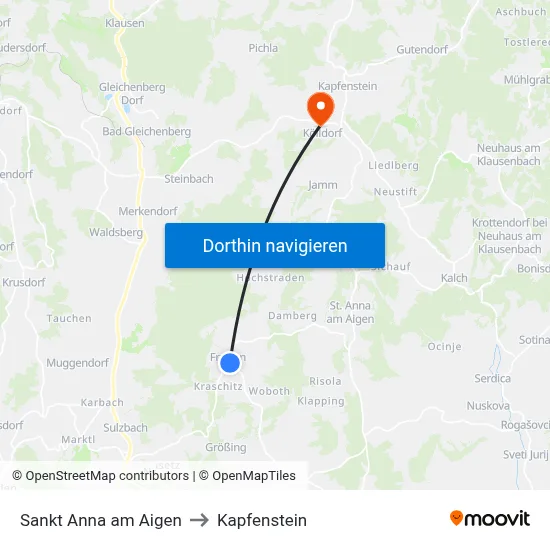 Sankt Anna am Aigen to Kapfenstein map