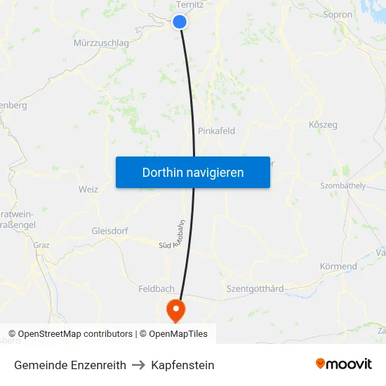 Gemeinde Enzenreith to Kapfenstein map