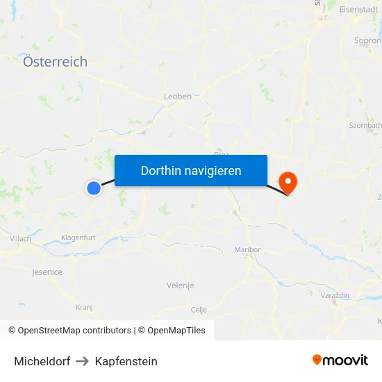 Micheldorf to Kapfenstein map