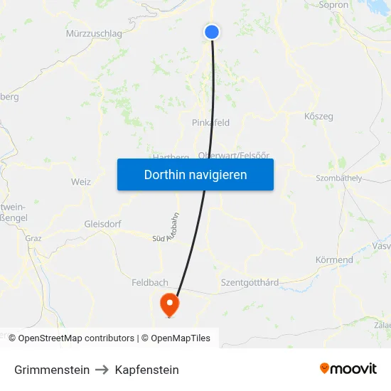 Grimmenstein to Kapfenstein map