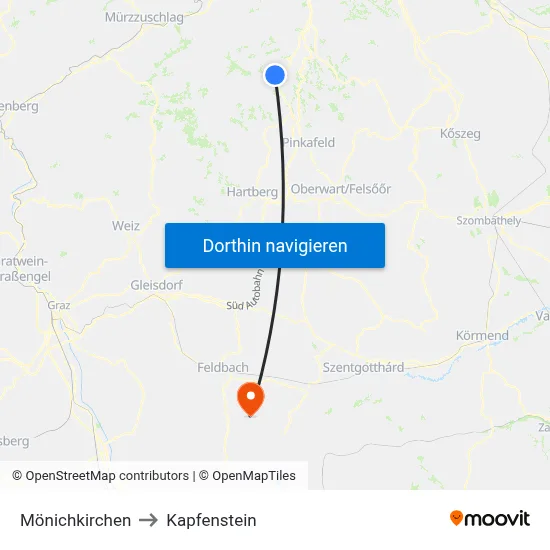 Mönichkirchen to Kapfenstein map