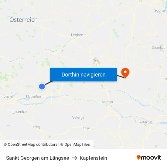 Sankt Georgen am Längsee to Kapfenstein map