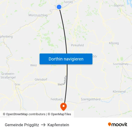 Gemeinde Prigglitz to Kapfenstein map