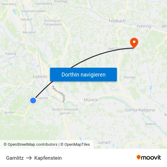 Gamlitz to Kapfenstein map