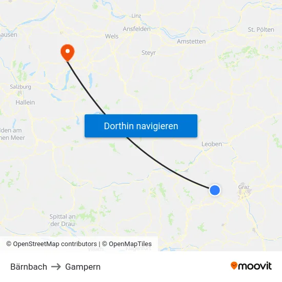 Bärnbach to Gampern map