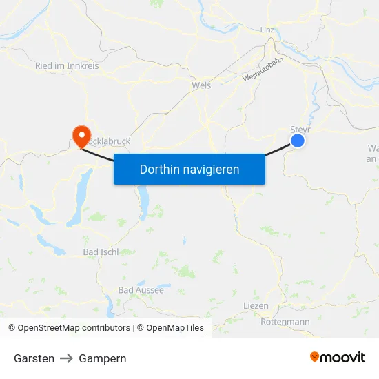 Garsten to Gampern map