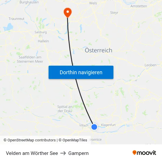 Velden am Wörther See to Gampern map
