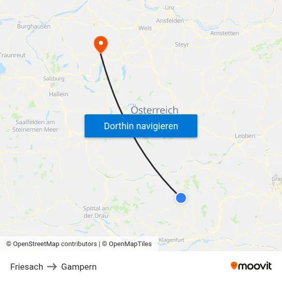 Friesach to Gampern map