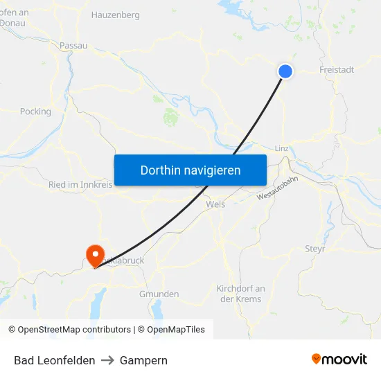 Bad Leonfelden to Gampern map