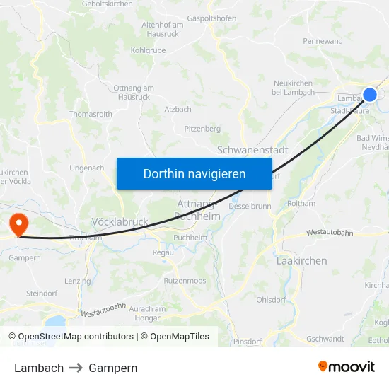 Lambach to Gampern map