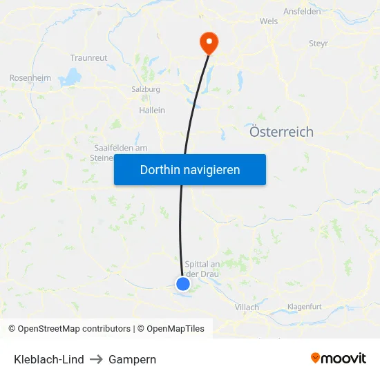 Kleblach-Lind to Gampern map