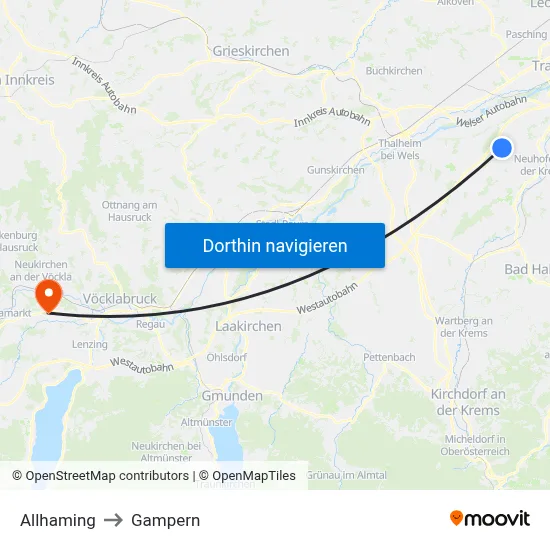 Allhaming to Gampern map