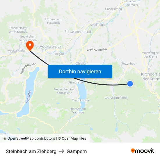 Steinbach am Ziehberg to Gampern map