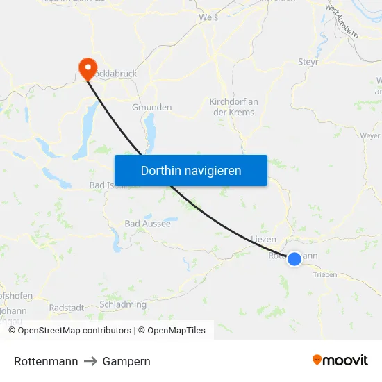 Rottenmann to Gampern map