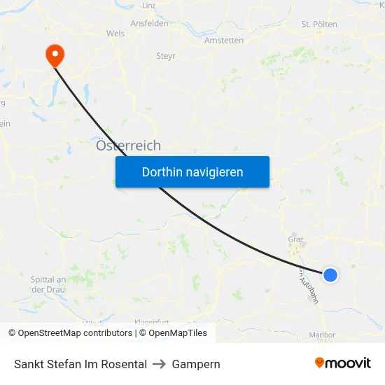 Sankt Stefan Im Rosental to Gampern map