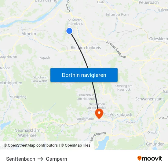 Senftenbach to Gampern map