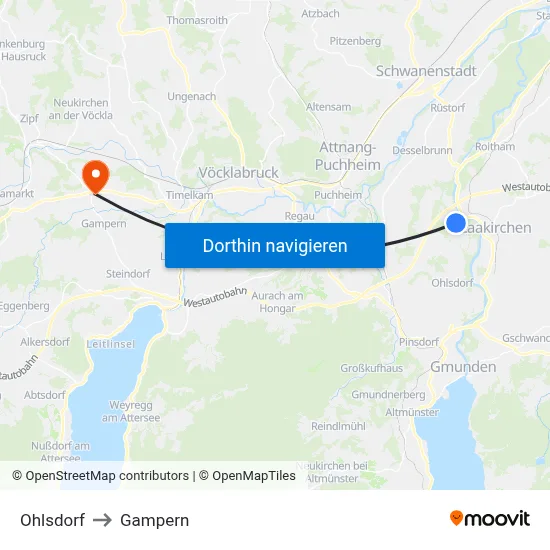 Ohlsdorf to Gampern map