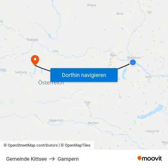 Gemeinde Kittsee to Gampern map