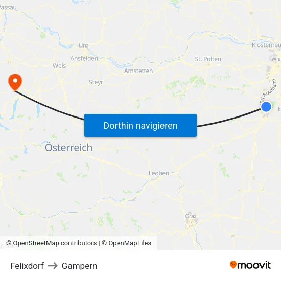 Felixdorf to Gampern map