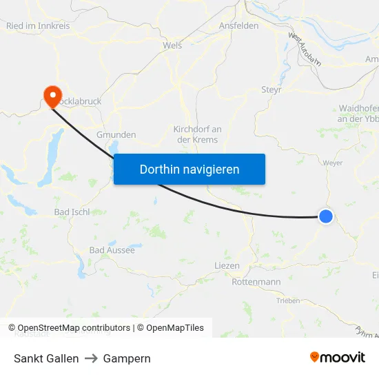 Sankt Gallen to Gampern map