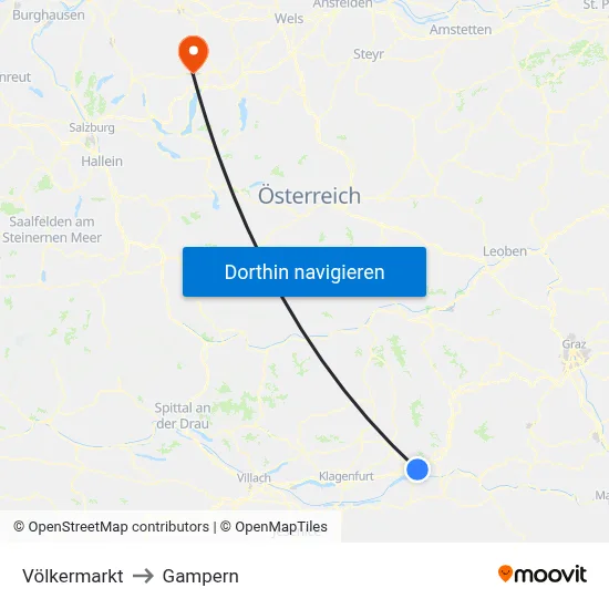 Völkermarkt to Gampern map