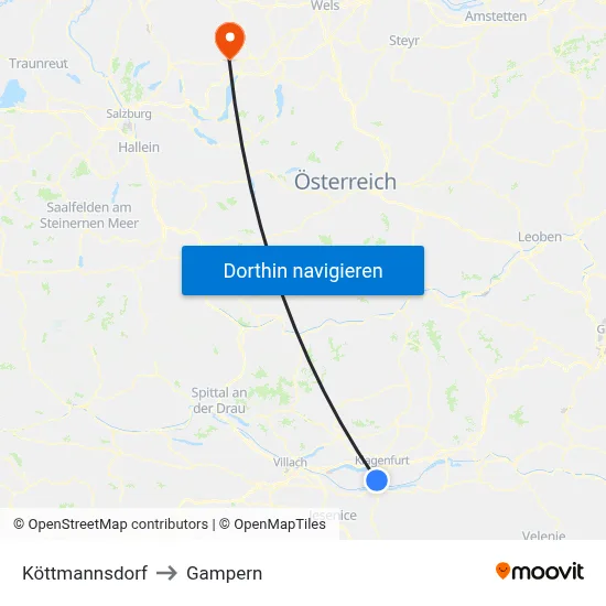Köttmannsdorf to Gampern map