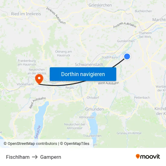 Fischlham to Gampern map