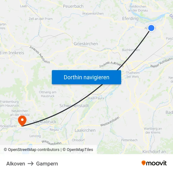 Alkoven to Gampern map