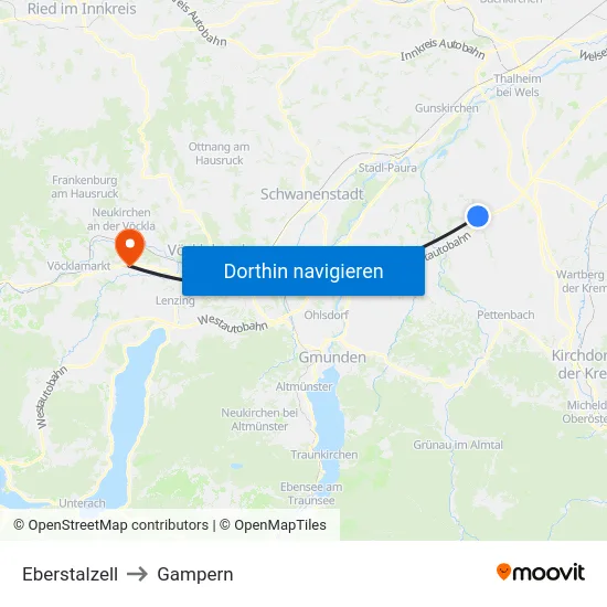 Eberstalzell to Gampern map