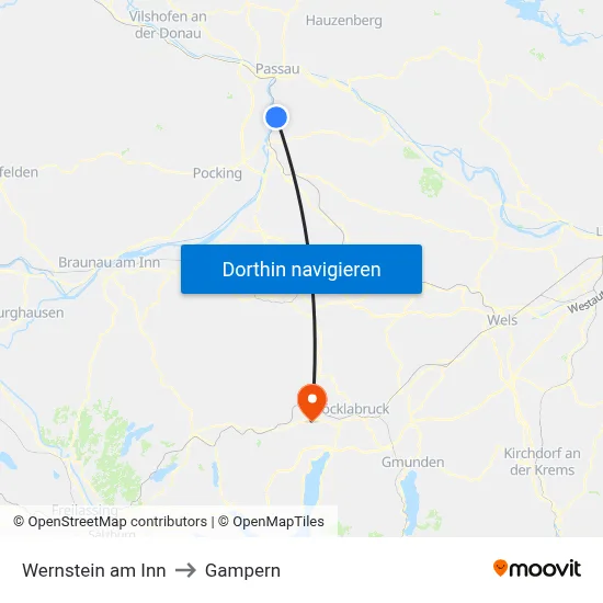 Wernstein am Inn to Gampern map