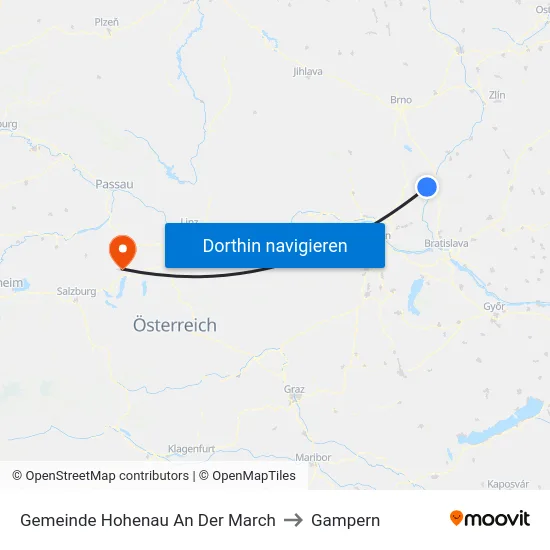 Gemeinde Hohenau An Der March to Gampern map