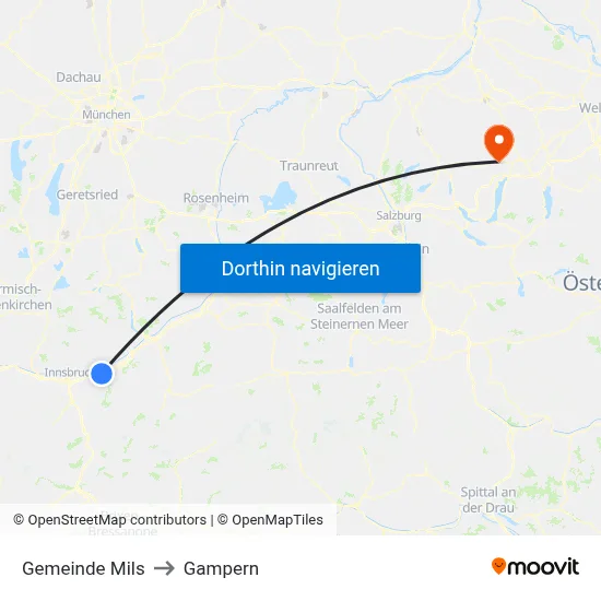 Gemeinde Mils to Gampern map