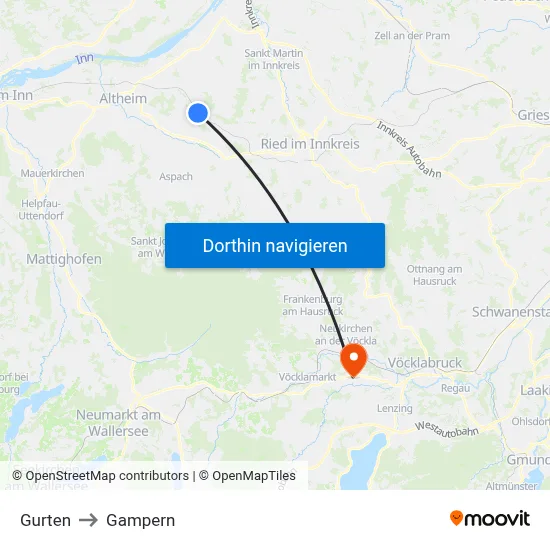 Gurten to Gampern map