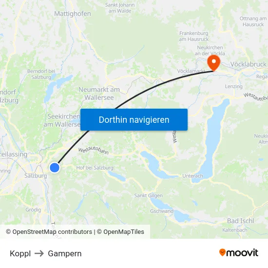 Koppl to Gampern map