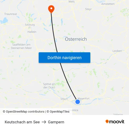 Keutschach am See to Gampern map