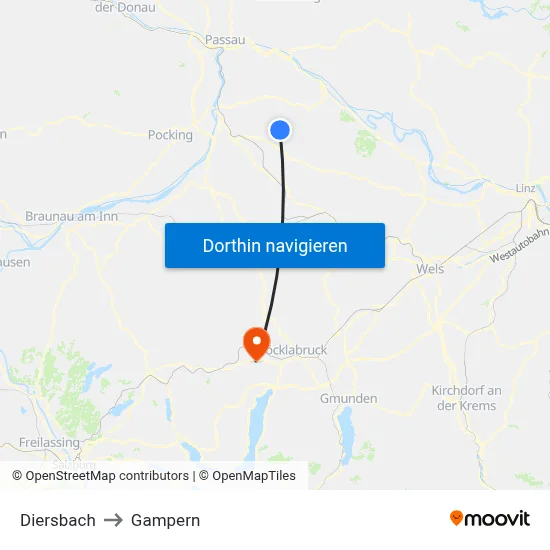 Diersbach to Gampern map