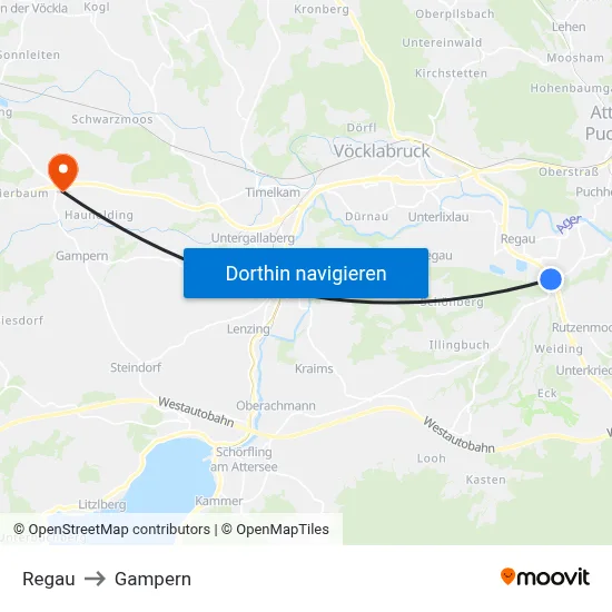 Regau to Gampern map