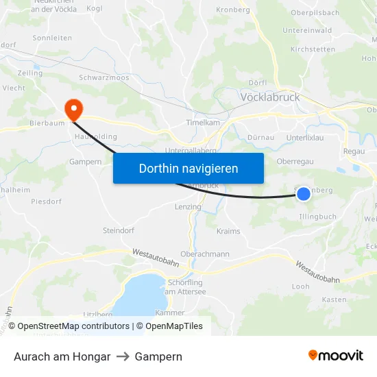 Aurach am Hongar to Gampern map
