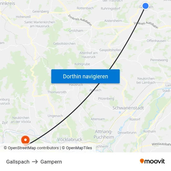 Gallspach to Gampern map