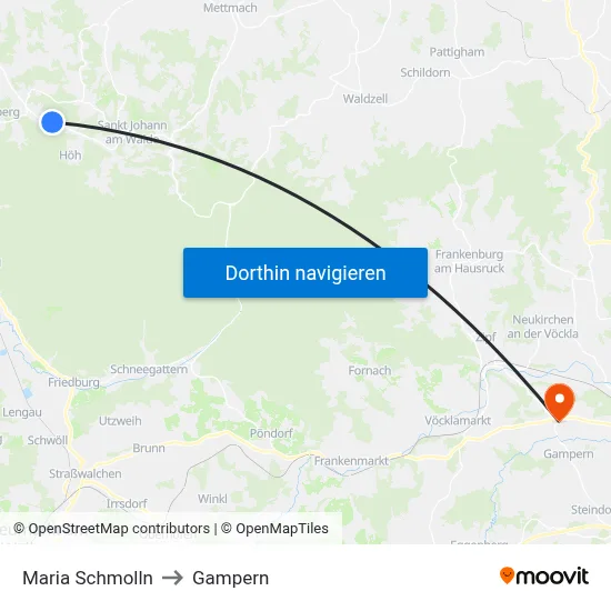 Maria Schmolln to Gampern map
