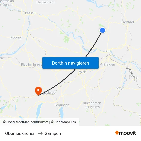 Oberneukirchen to Gampern map
