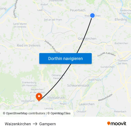 Waizenkirchen to Gampern map