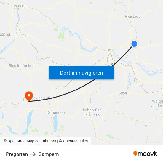 Pregarten to Gampern map