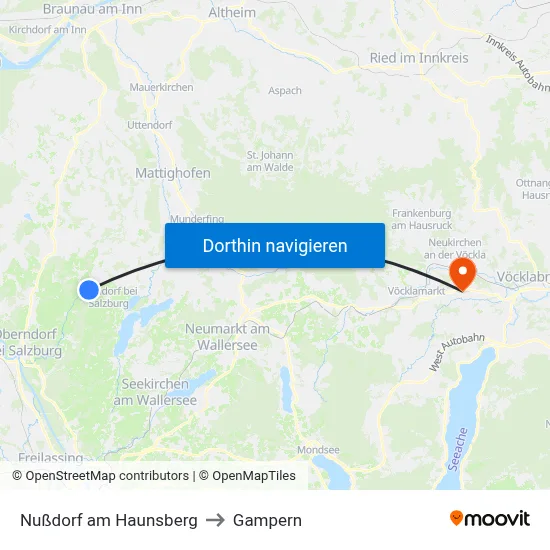 Nußdorf am Haunsberg to Gampern map