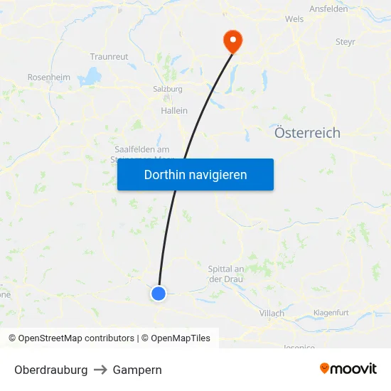 Oberdrauburg to Gampern map