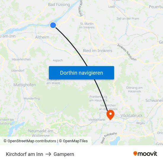 Kirchdorf am Inn to Gampern map