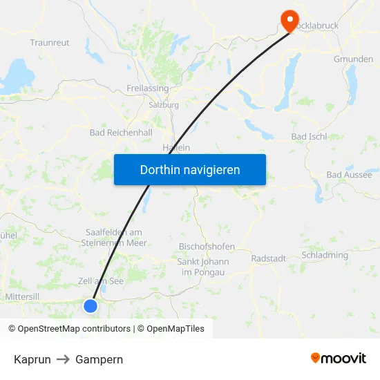 Kaprun to Gampern map