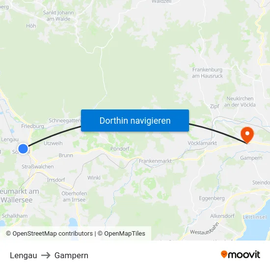 Lengau to Gampern map