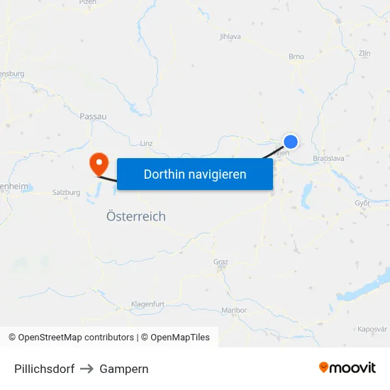 Pillichsdorf to Gampern map