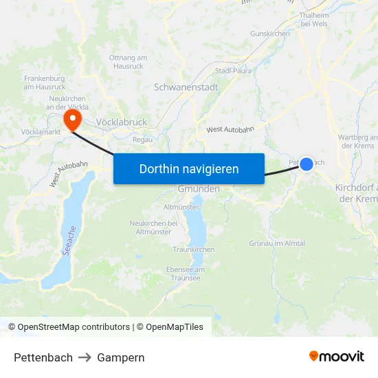 Pettenbach to Gampern map